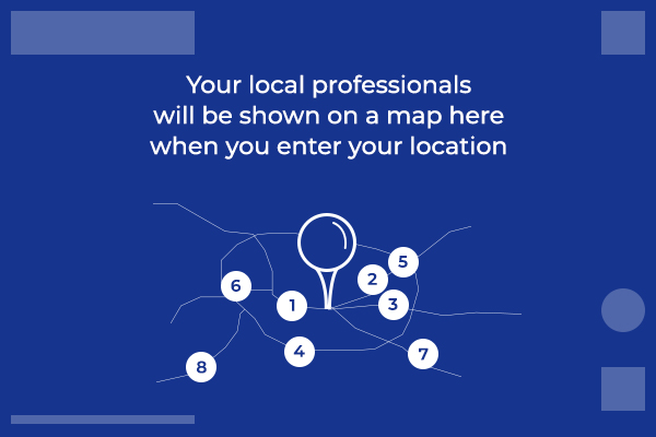 An abstracted map - your local professionals will be shown on a map here when you enter your location